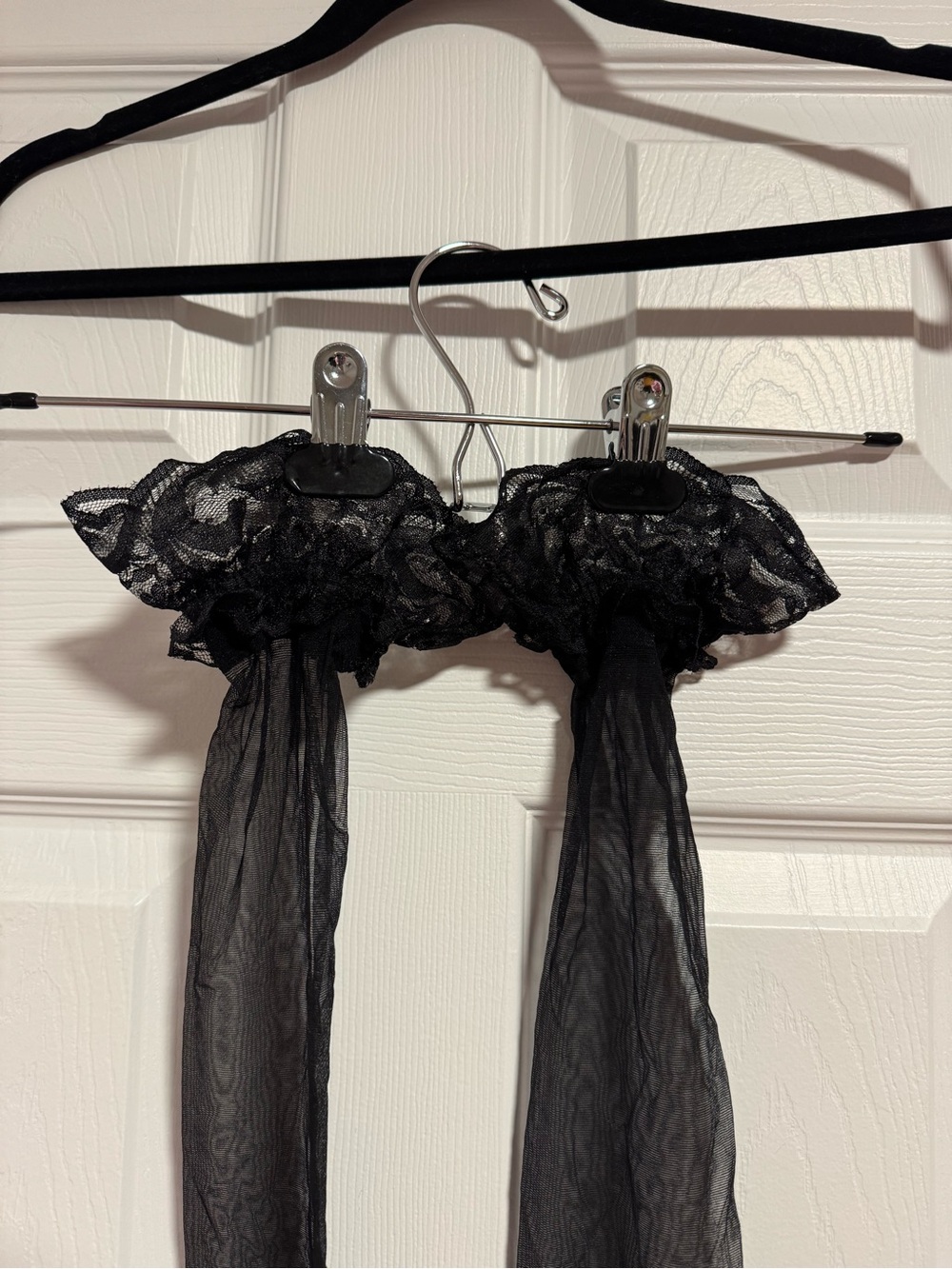 Black Lace Sheer Thigh-High Stockings with Ruffled Lace Top